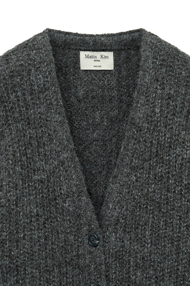 Matin Kim Side Button Point Overfit Cardigan — Charcoal