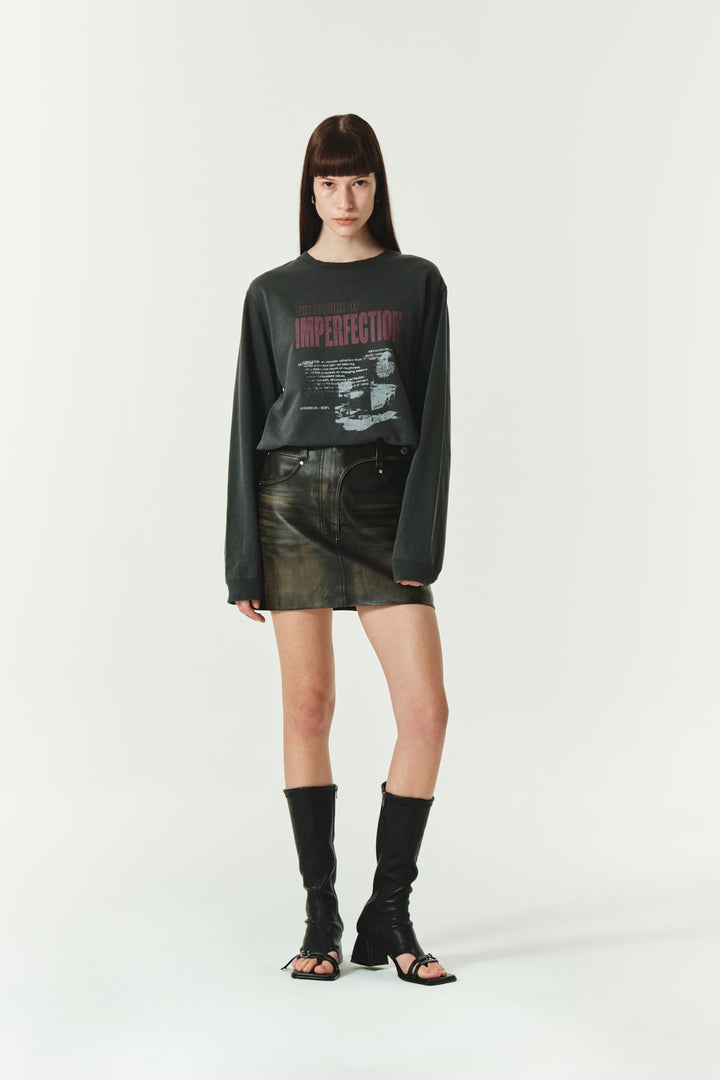 KIMMATIN Washed Printing Long Sleeve Top — Charcoal