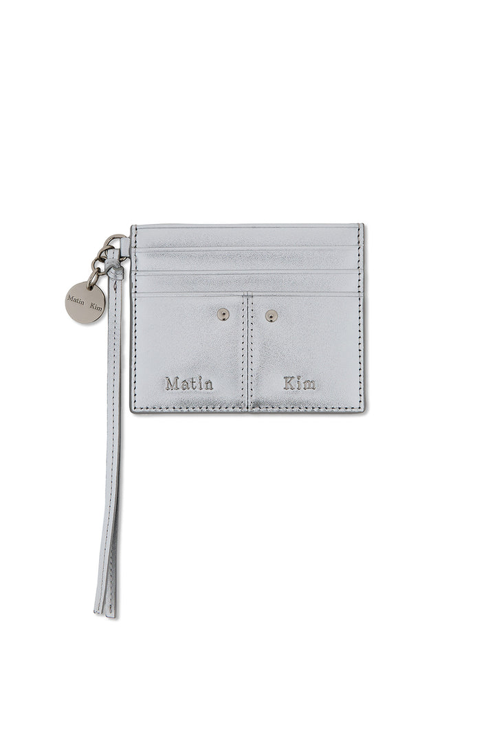 Matin Kim Steel Logo Rivet Card Wallet — Silver