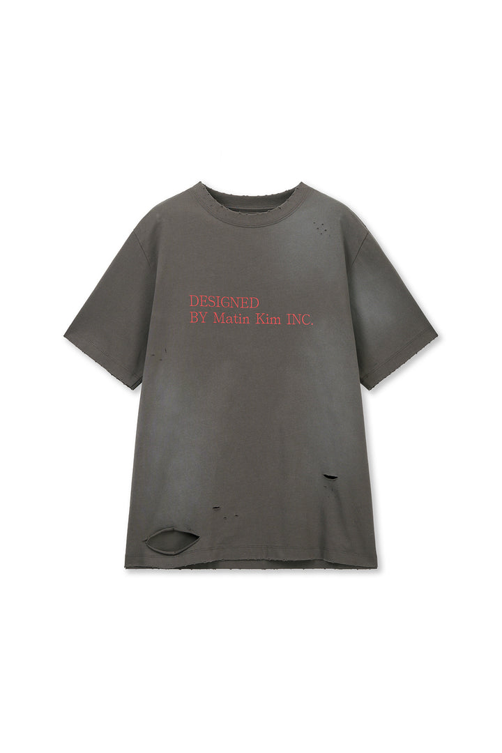 Matin Kim Spray Washed Lettering Damaged Top — Charcoal