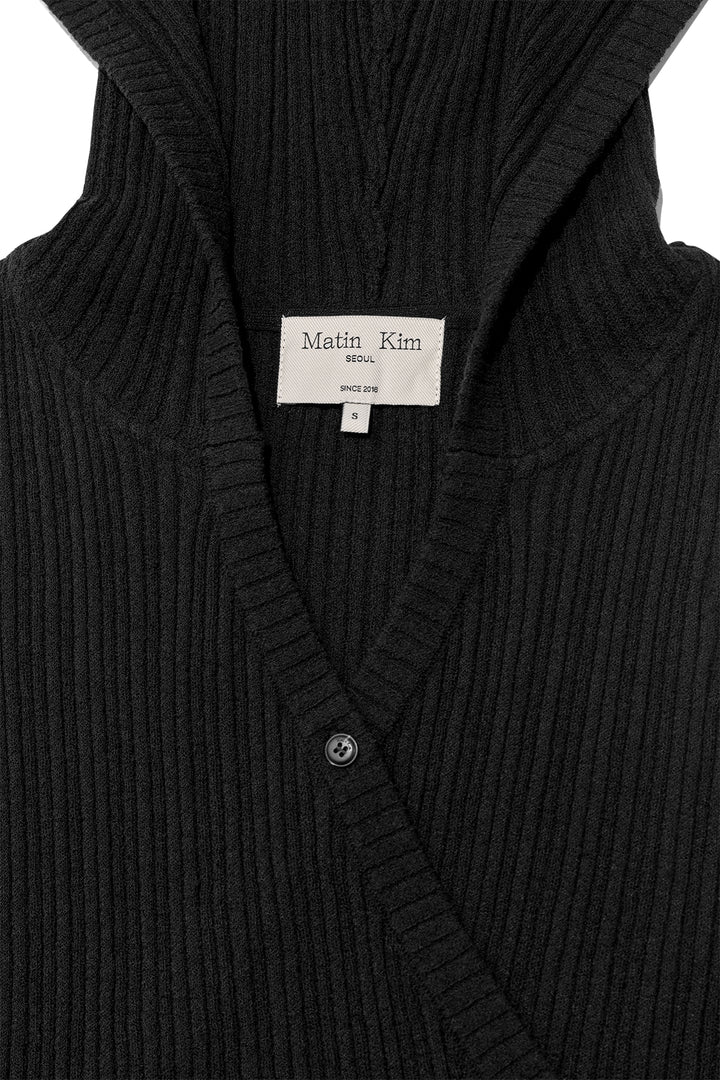 Matin Kim Wrap Sleeveless Knit Hoody — Black