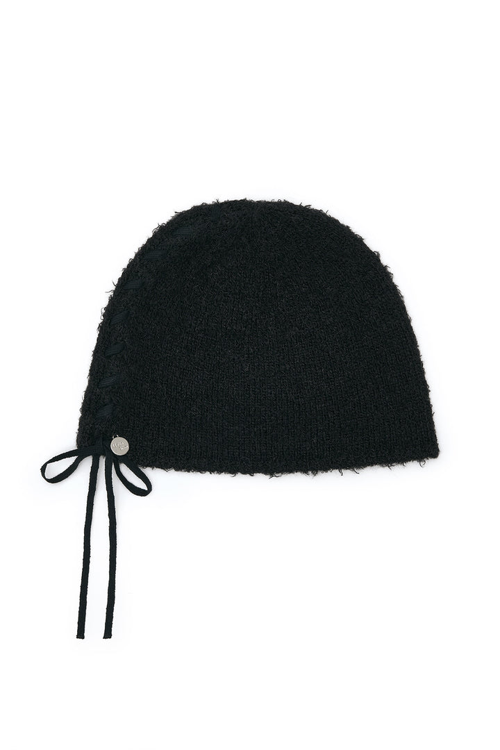 Matin Kim Ribbon Tie Knit Beanie — Black
