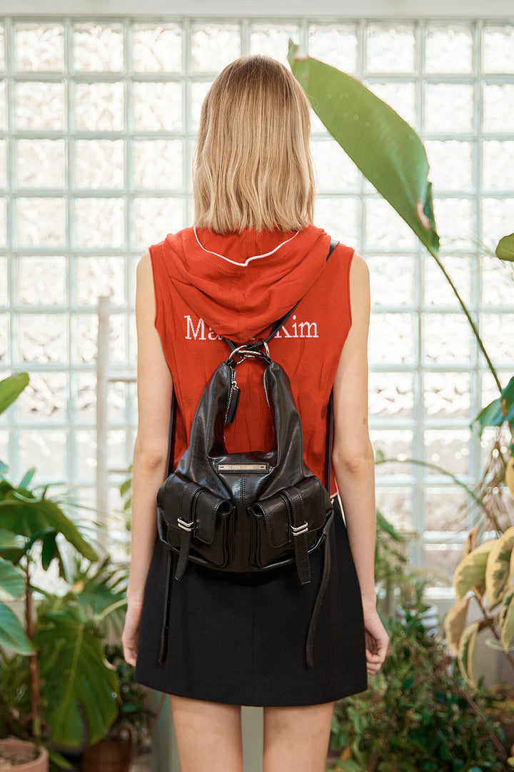 Matin Kim Wrinkle Hoody Button Knit Vest — Red