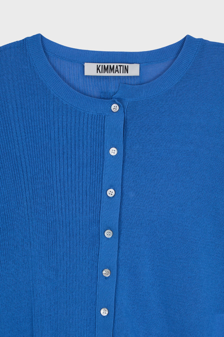 KIMMATIN Unbalance Slim Cardigan — Blue