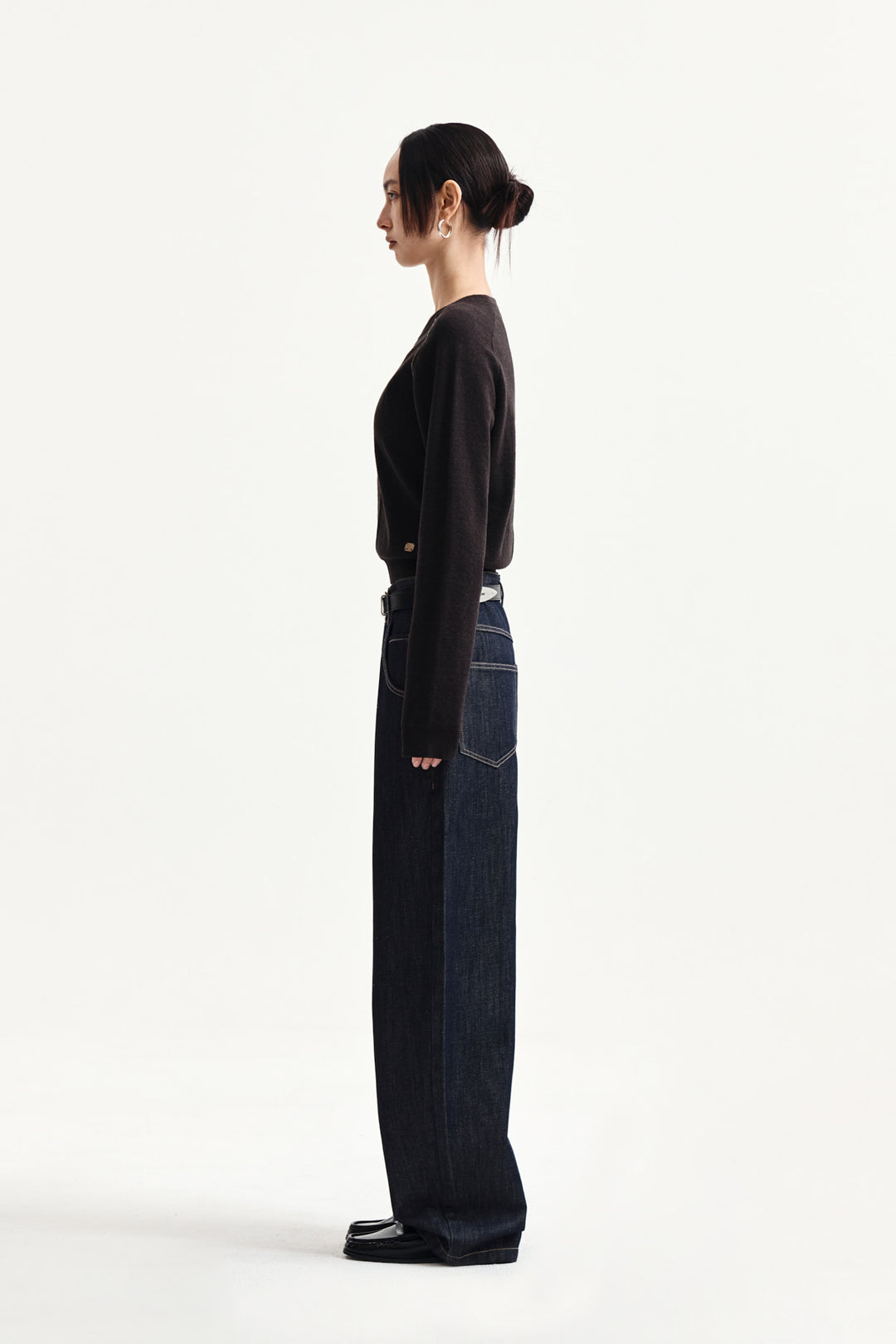 Matin Kim Dart Point Denim Pants — Dark Navy