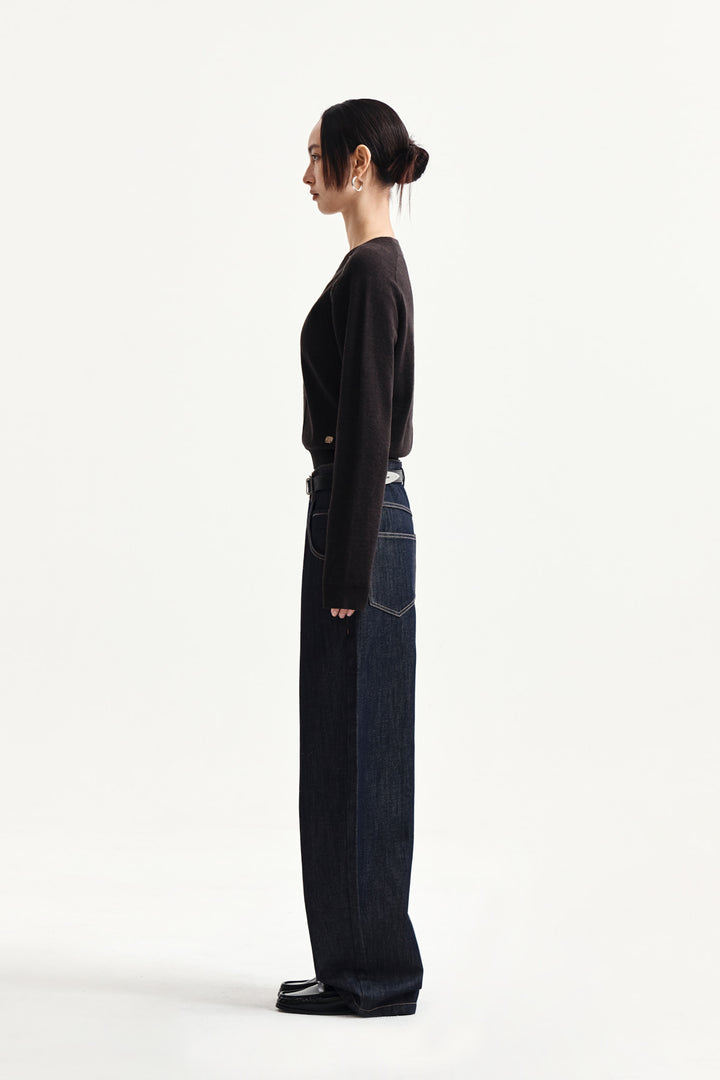 Matin Kim Dart Point Denim Pants — Dark Navy