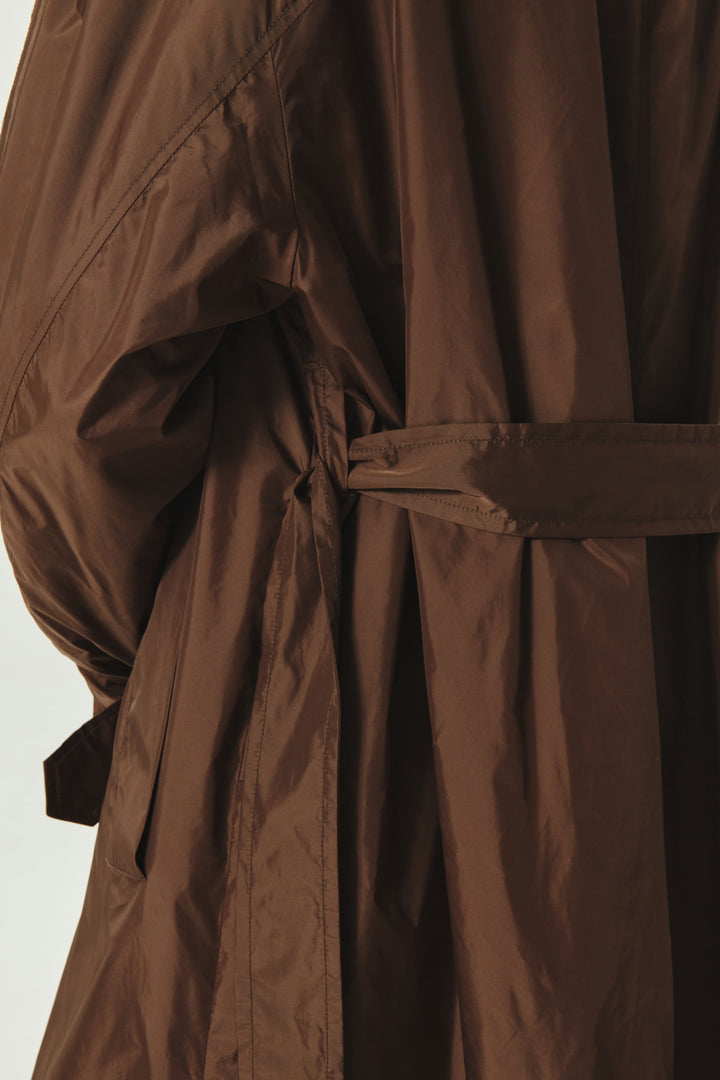 KIMMATIN Raglan Belted Nylon Trench Coat — Brown