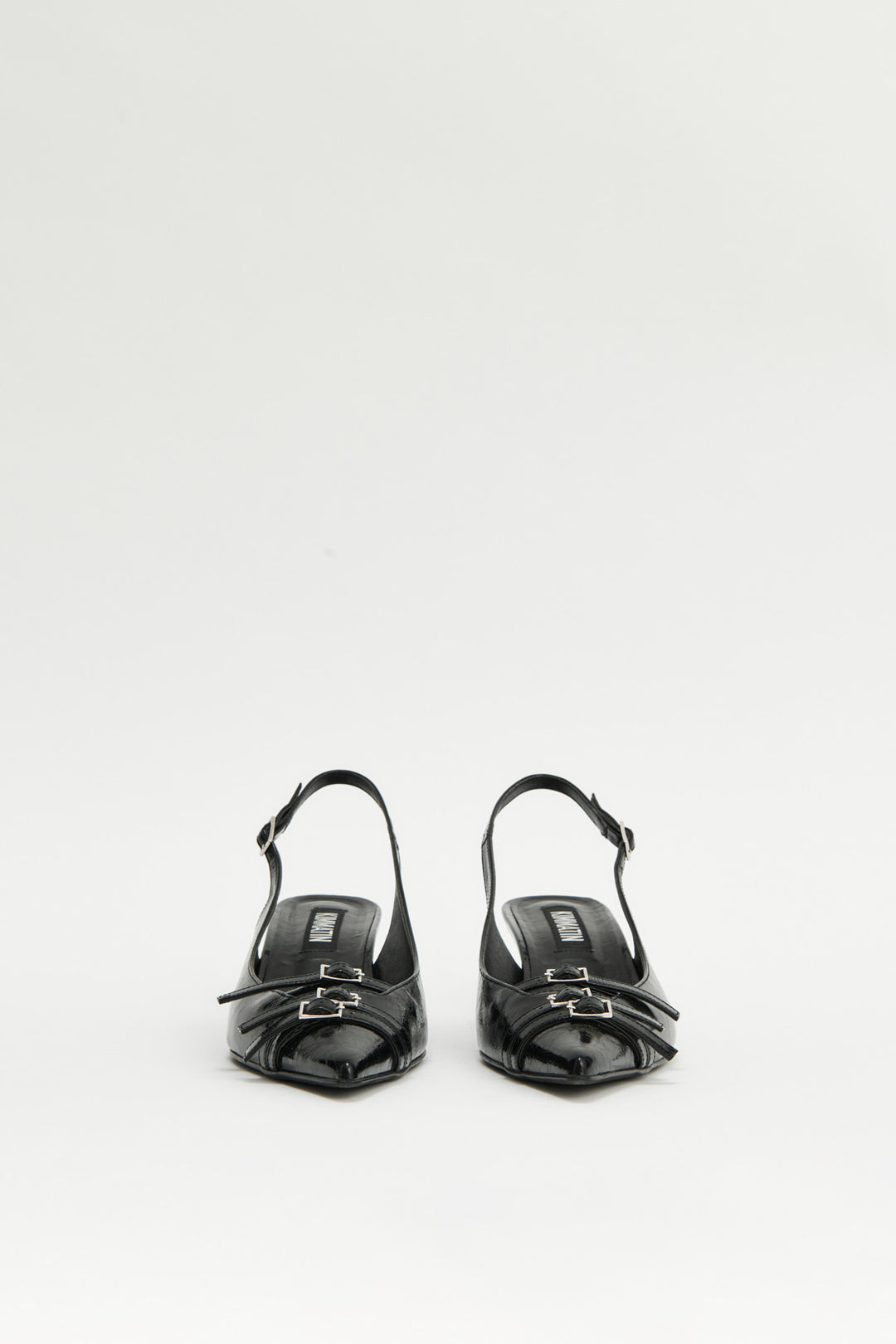 KIMMATIN Buckle Stiletto Sling Back Heels — Black