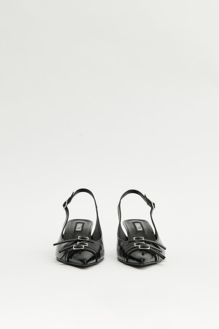 KIMMATIN Buckle Stiletto Sling Back Heels — Black