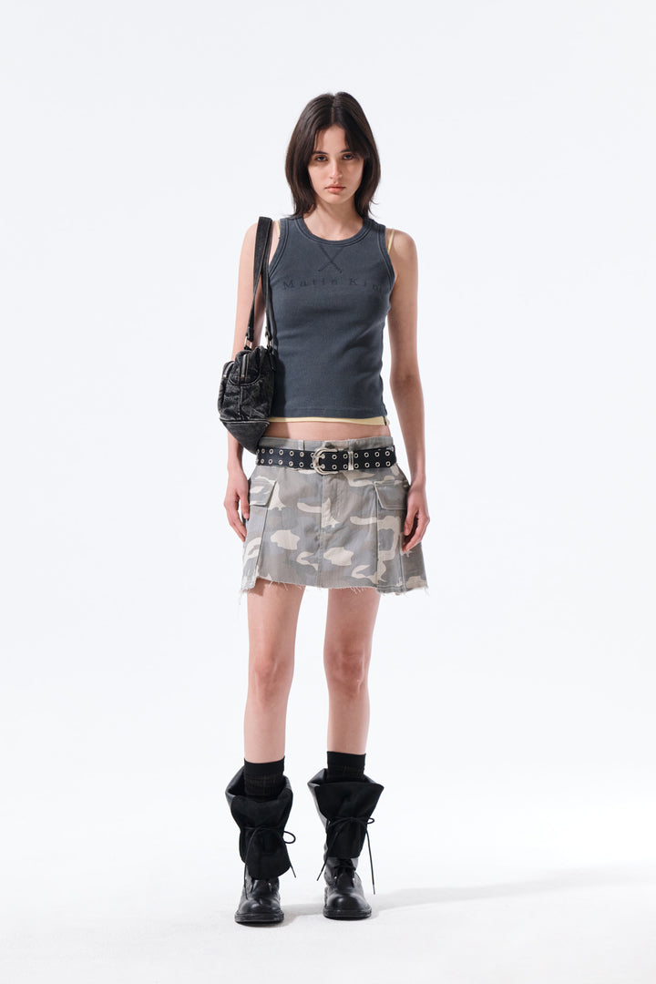 Matin Kim Cargo Mini Denim Skort — Beige