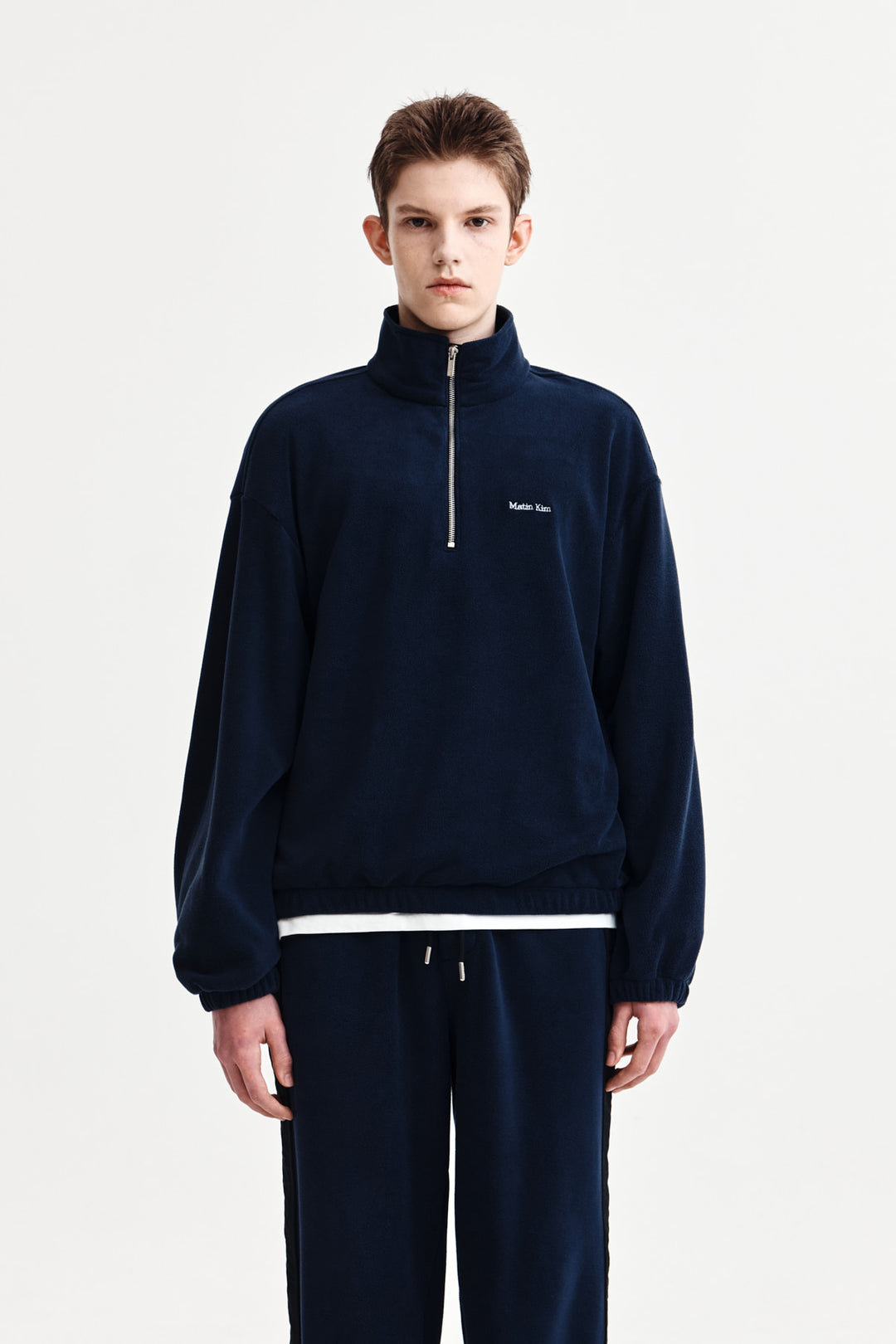 Matin Kim Sherpa Fleece Half-Zip Top — Navy blue