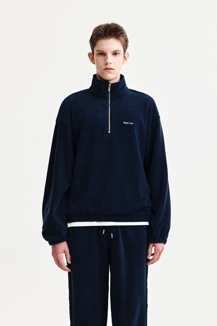 Matin Kim Sherpa Fleece Half-Zip Top — Navy blue