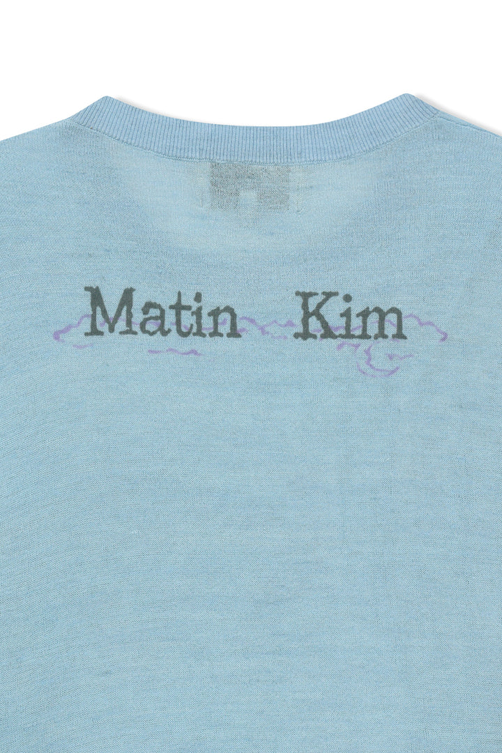 Matin Kim Sleeve Print Knit Pullover — Light Blue