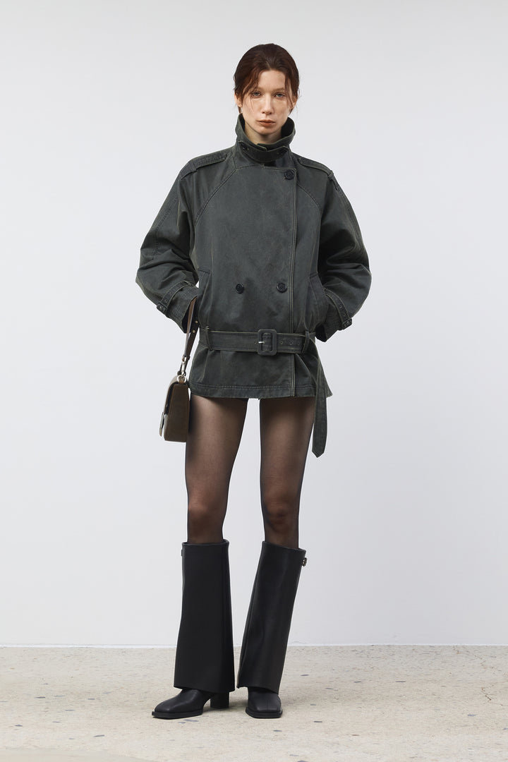 KIMMATIN Washed Trench Jacket — Khaki