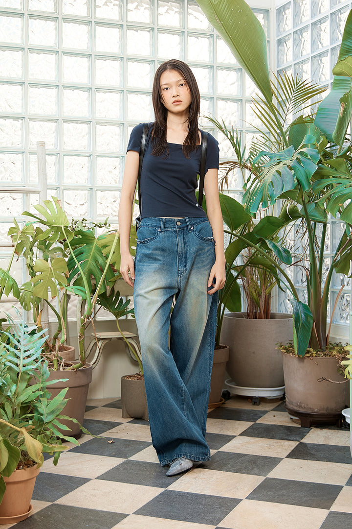 Matin Kim Rough Cut Line Point Denim — Blue