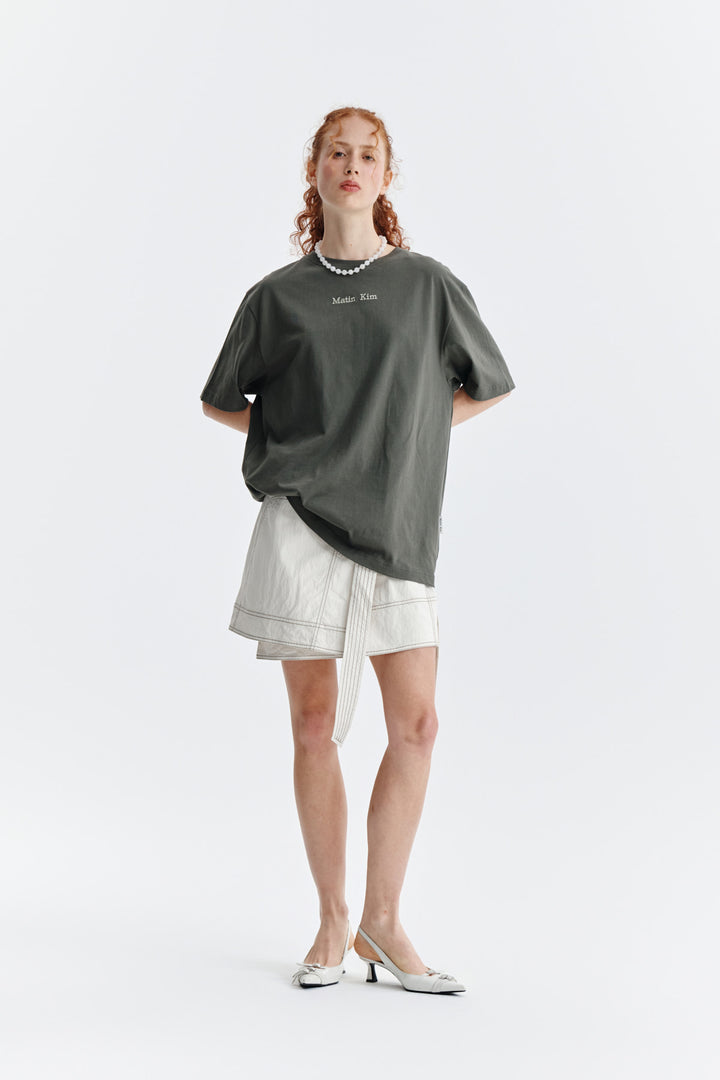Matin Kim Embroidery Small Logo Oversize Top — Khaki