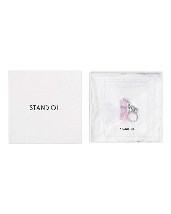 Stand Oil Cat Charm — Silver Star Keyring — Baby Pink