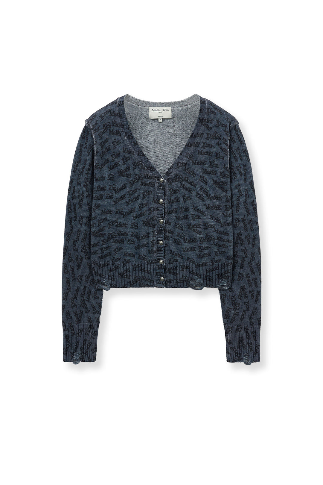 Matin Kim All Over Logo Crop Cardigan — Navy blue