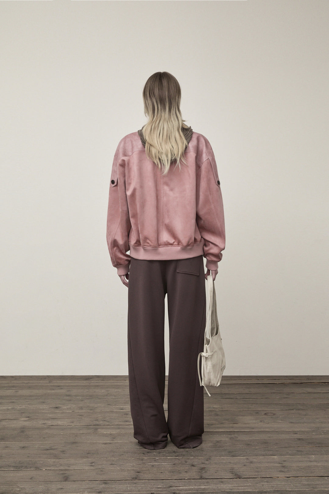 Matin Kim Suede Mix Leather Zip Jumper — Pink