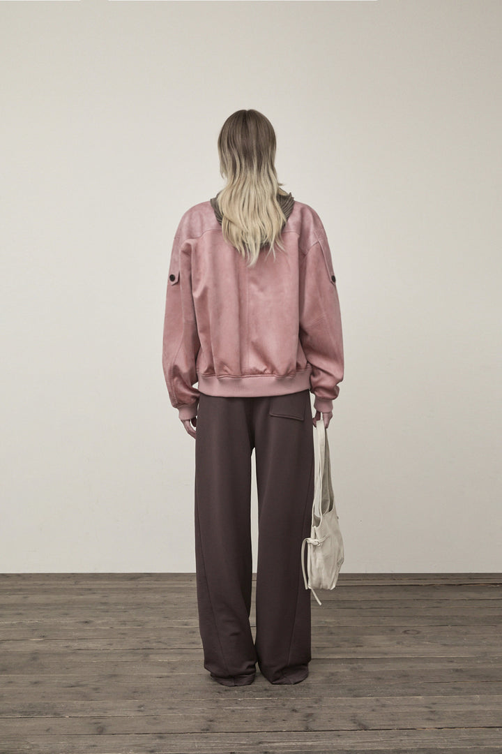 Matin Kim Suede Mix Leather Zip Jumper — Pink
