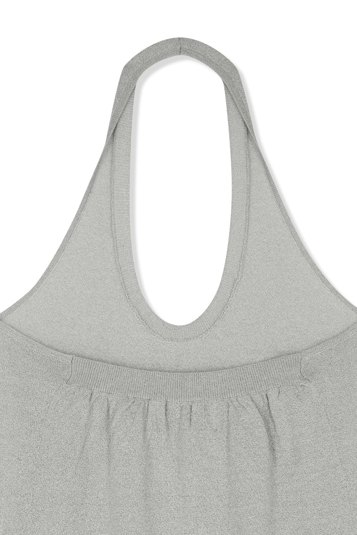 Matin Kim Layered Tie Halter Neck Knit Top — Light Grey