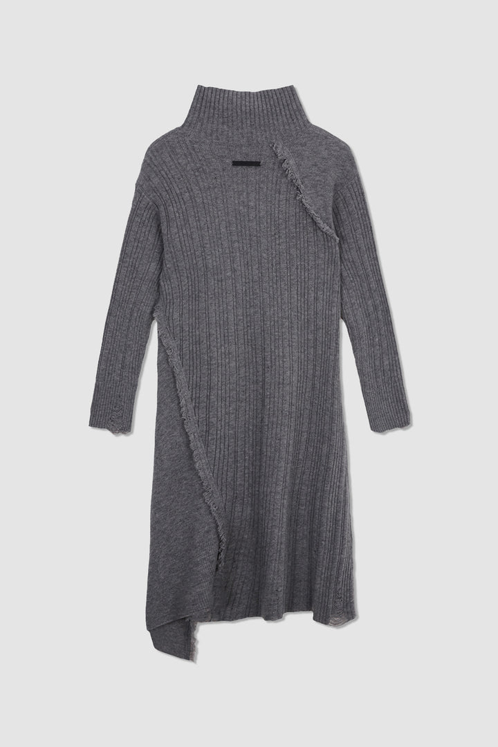 KIMMATIN Unbalance Fringe Knit Dress — Gray