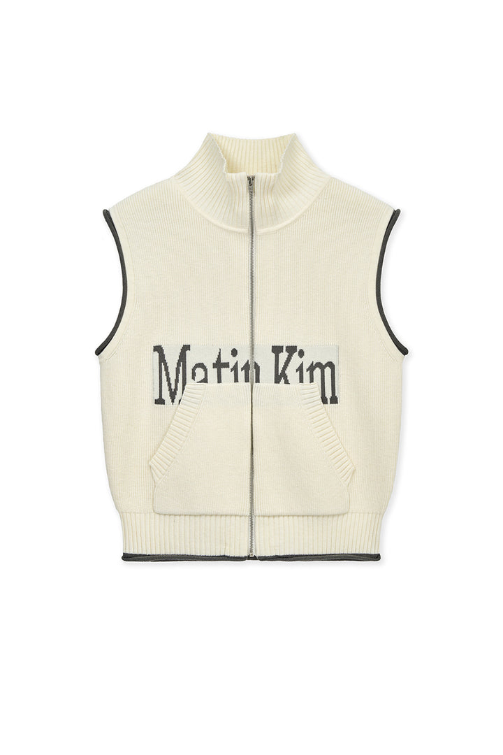 Matin Kim Spell Point Knit Zip Up Vest — Ivory