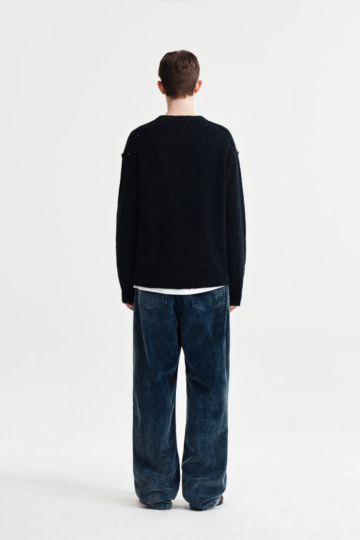 Matin Kim Mixed Yarn Knit Pullover — Dark Navy