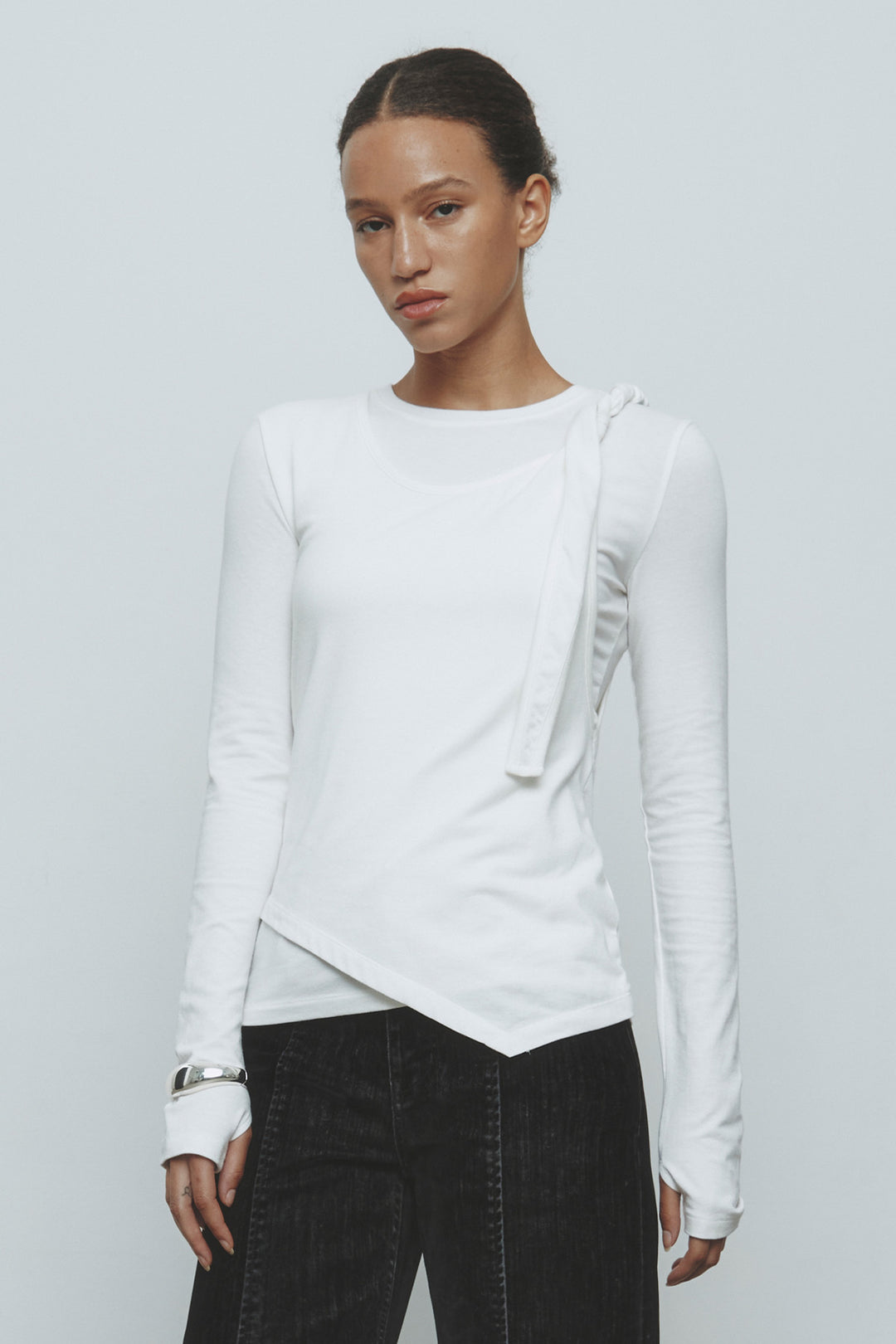 KIMMATIN Twist Strap Long Sleeve Top — Ivory