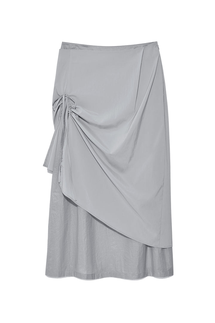 Matin Kim Shirring Layered Maxi Skirt — Light Grey