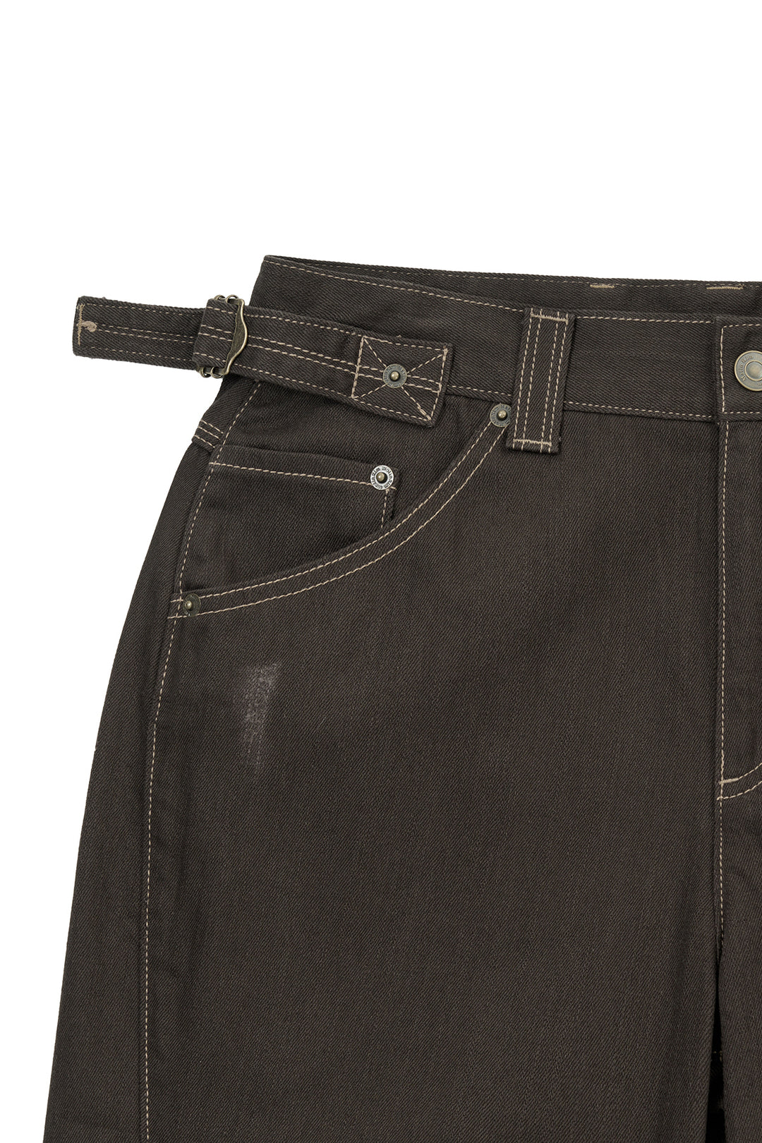 Matin Kim Waist Buckle Stitch Twill Denim — Brown