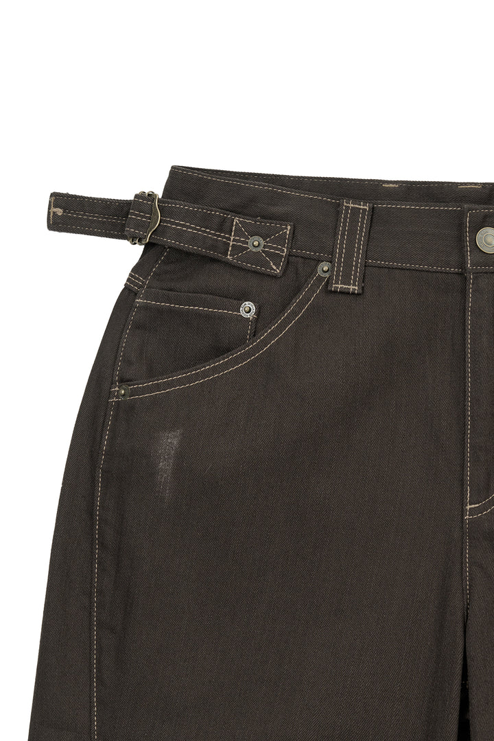 Matin Kim Waist Buckle Stitch Twill Denim — Brown