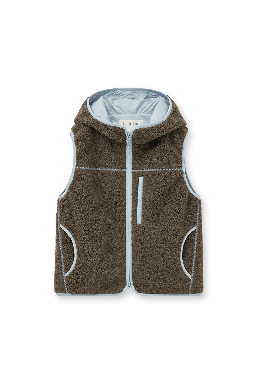 Matin Kim Fleece Hoody Vest in Dark — Brown
