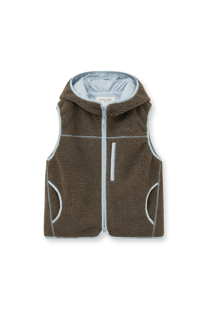 Matin Kim Fleece Hoody Vest in Dark — Brown