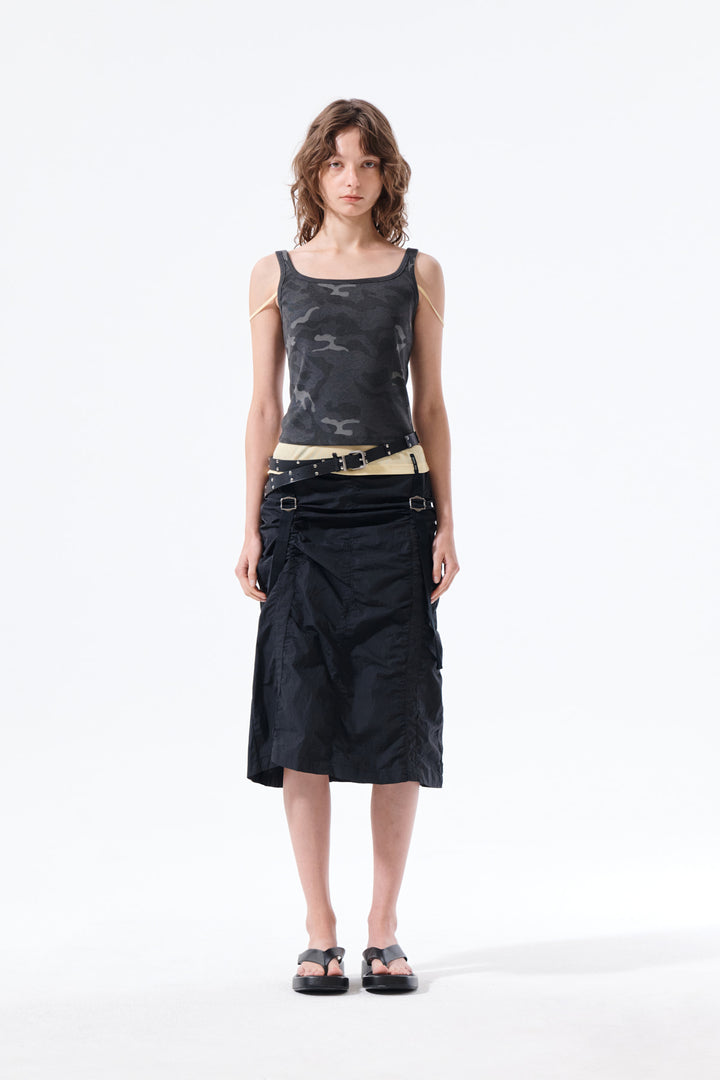 Matin Kim Nylon Shirring Midi Skirt — Black