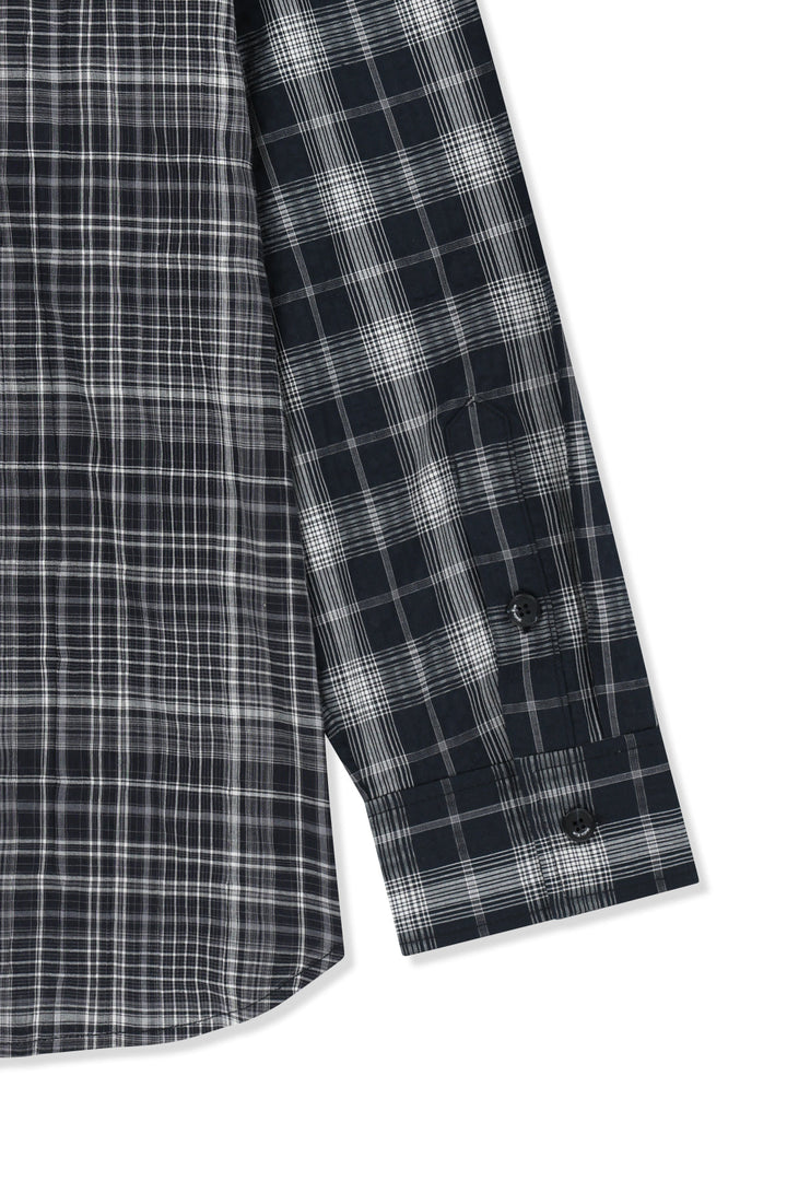 Matin Kim Mixed Check Overfit Shirt — Navy blue