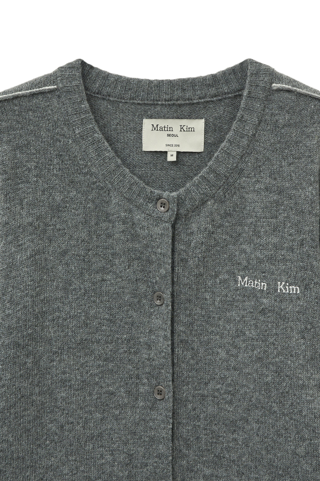 Matin Kim Cashmere Blended Round Knit Cardigan — Gray