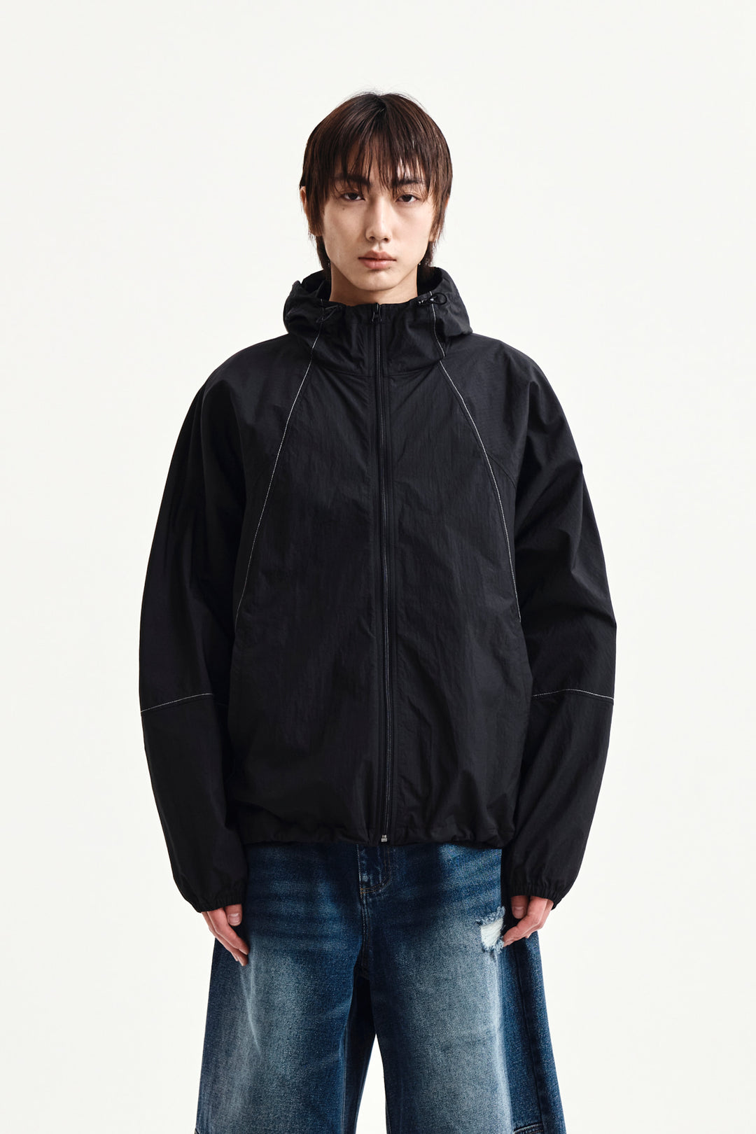 Matin Kim Back Logo Hoody Wind Breaker — Black