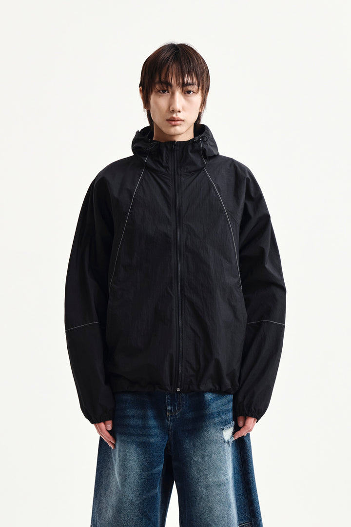 Matin Kim Back Logo Hoody Wind Breaker — Black