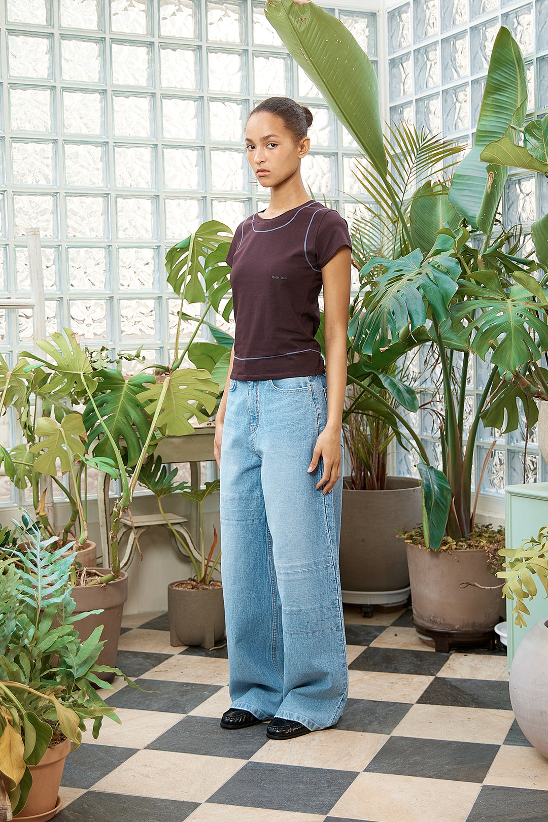 Matin Kim Stitch Point Small Logo Top — Brown
