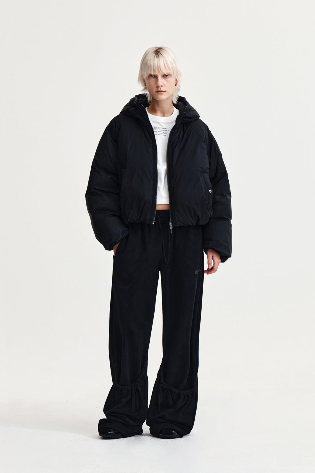 Matin Kim Back Logo Hoody Short Down Jumper — Black