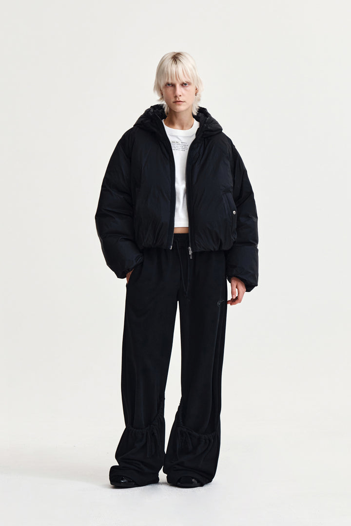 Matin Kim Back Logo Hoody Short Down Jumper — Black