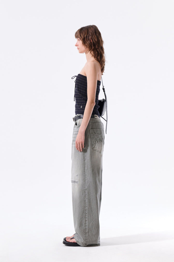 Matin Kim Stripe Knit Tube Top — Navy blue