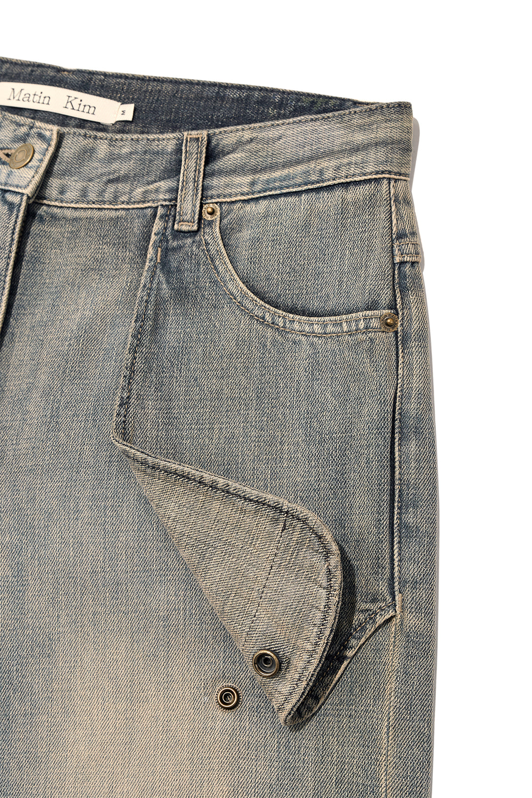 Matin Kim Out Pocket Washed Denim — Smoke — Blue
