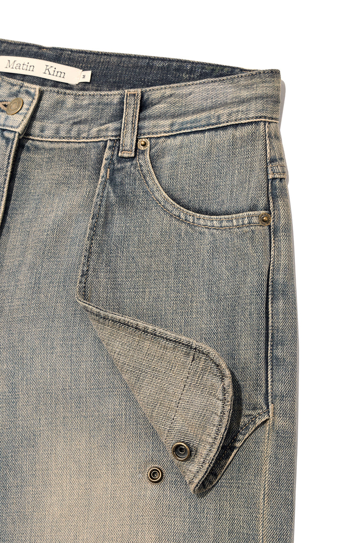 Matin Kim Out Pocket Washed Denim — Smoke — Blue