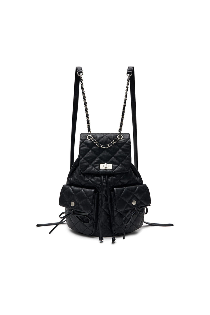 Matin Kim Double Pocket Quilting Backpack — Black