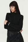 KIMMATIN Cut Line Point Turtle Neck Slim Top — Black