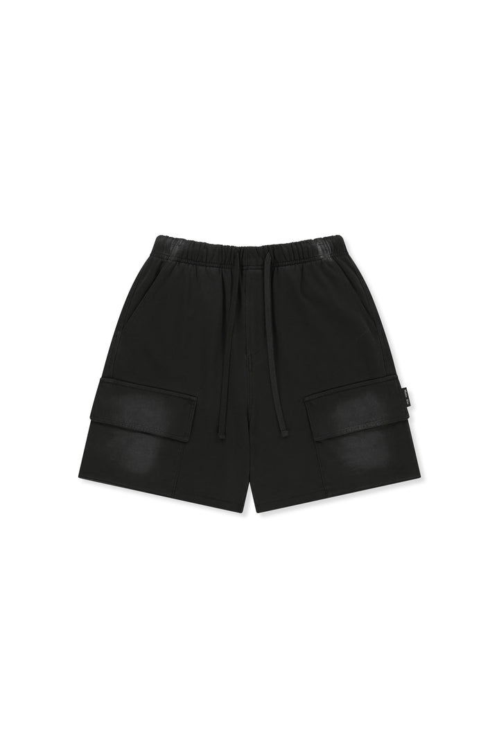 Matin Kim Vintage Washed Terry Cargo Shorts — Black