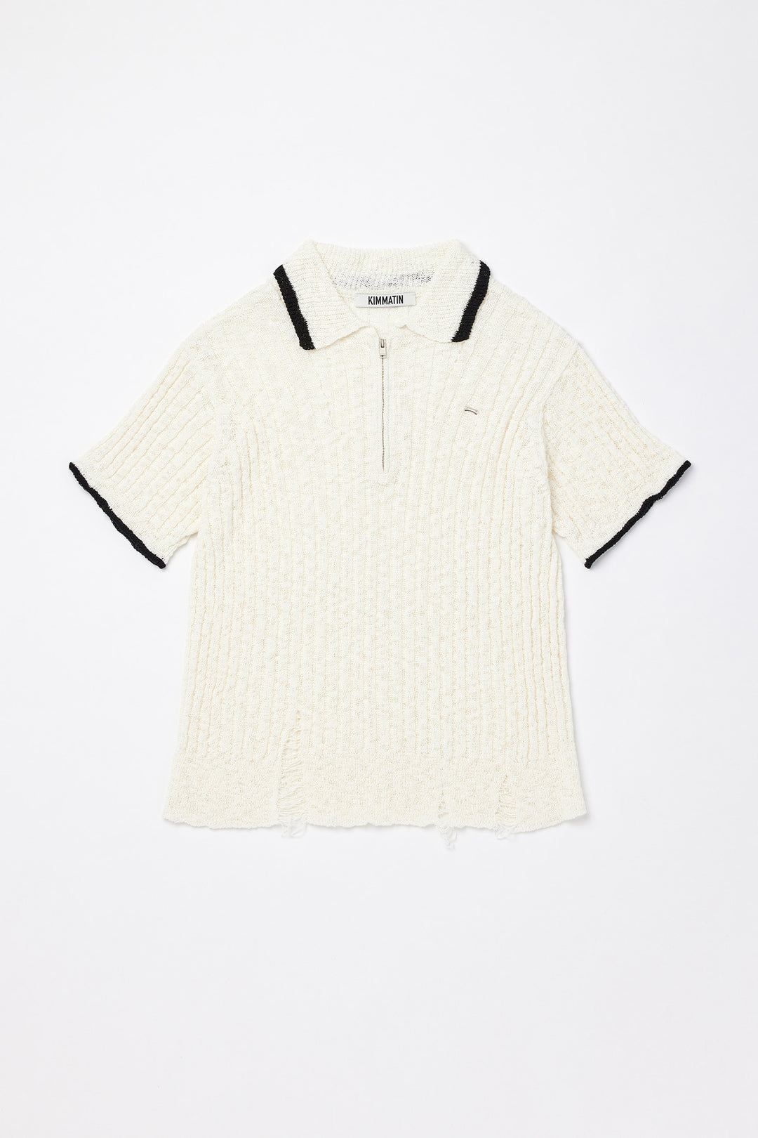 KIMMATIN Half Zip Slub Pique Knit Top — Ivory