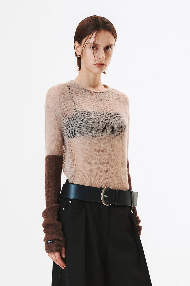 KIMMATIN Hand Warmer Layered Pullover — Beige